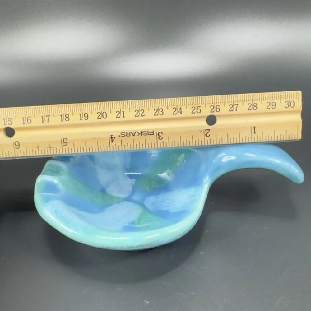 Vintage Dryden Pottery Ashtray Dish Blue Glazed Signed Spoon Shaped‎ Decor VTG